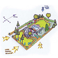 Color diagram showing garden layout with shade tree considerations